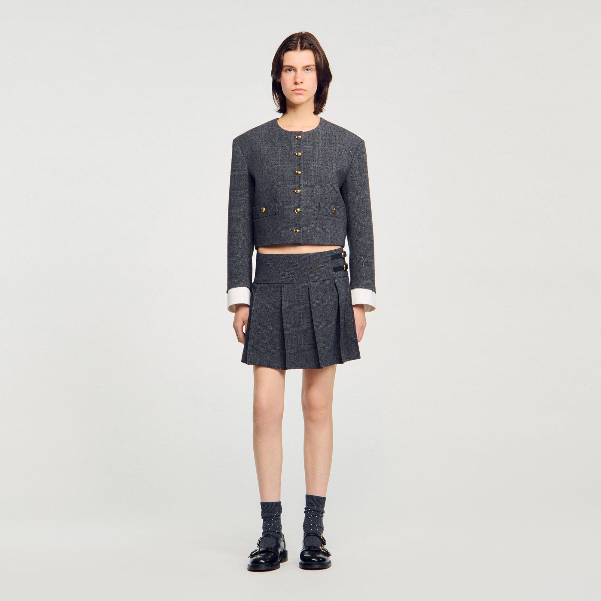 Mini rhinestone suit skirt Grey / Brown Sandro Women