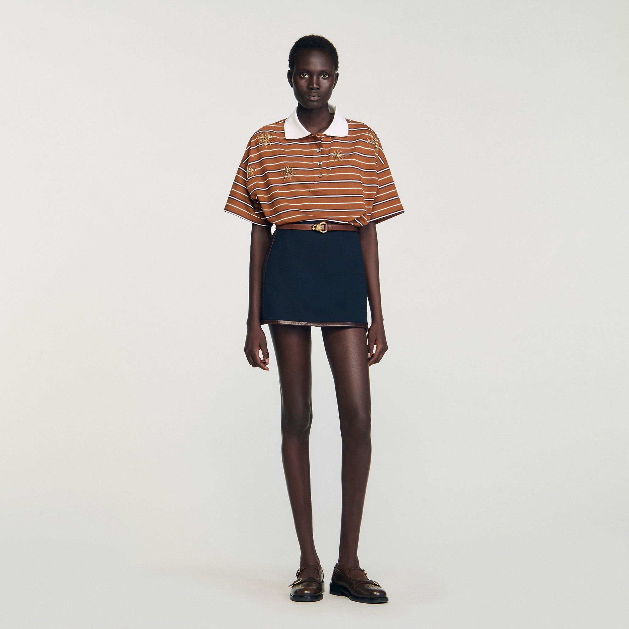 Mini skirt with leather bands Navy Blue Sandro Women