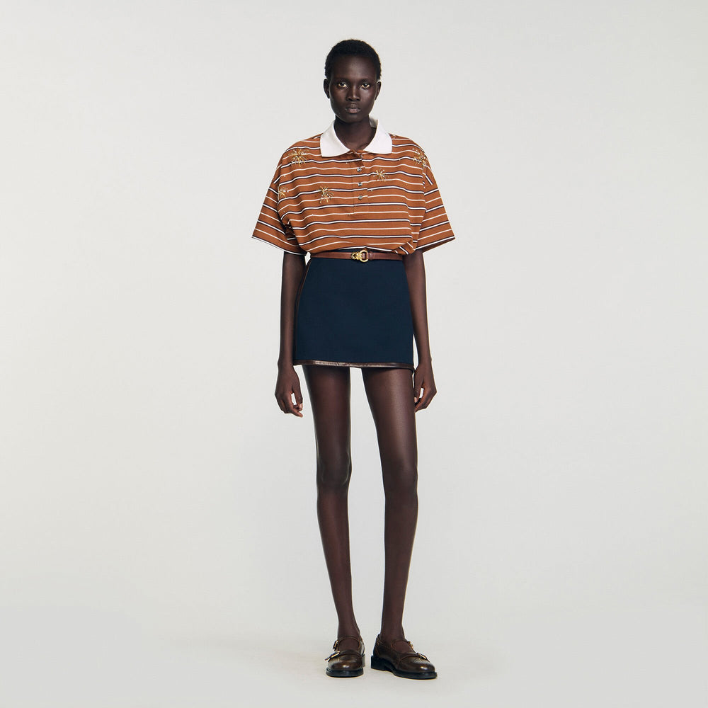Mini skirt with leather bands Navy Blue Sandro Women