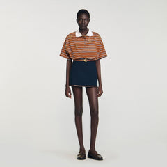 Mini skirt with leather bands Navy Blue Sandro Women