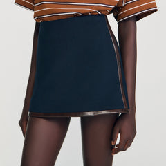 Mini skirt with leather bands Navy Blue Sandro Women