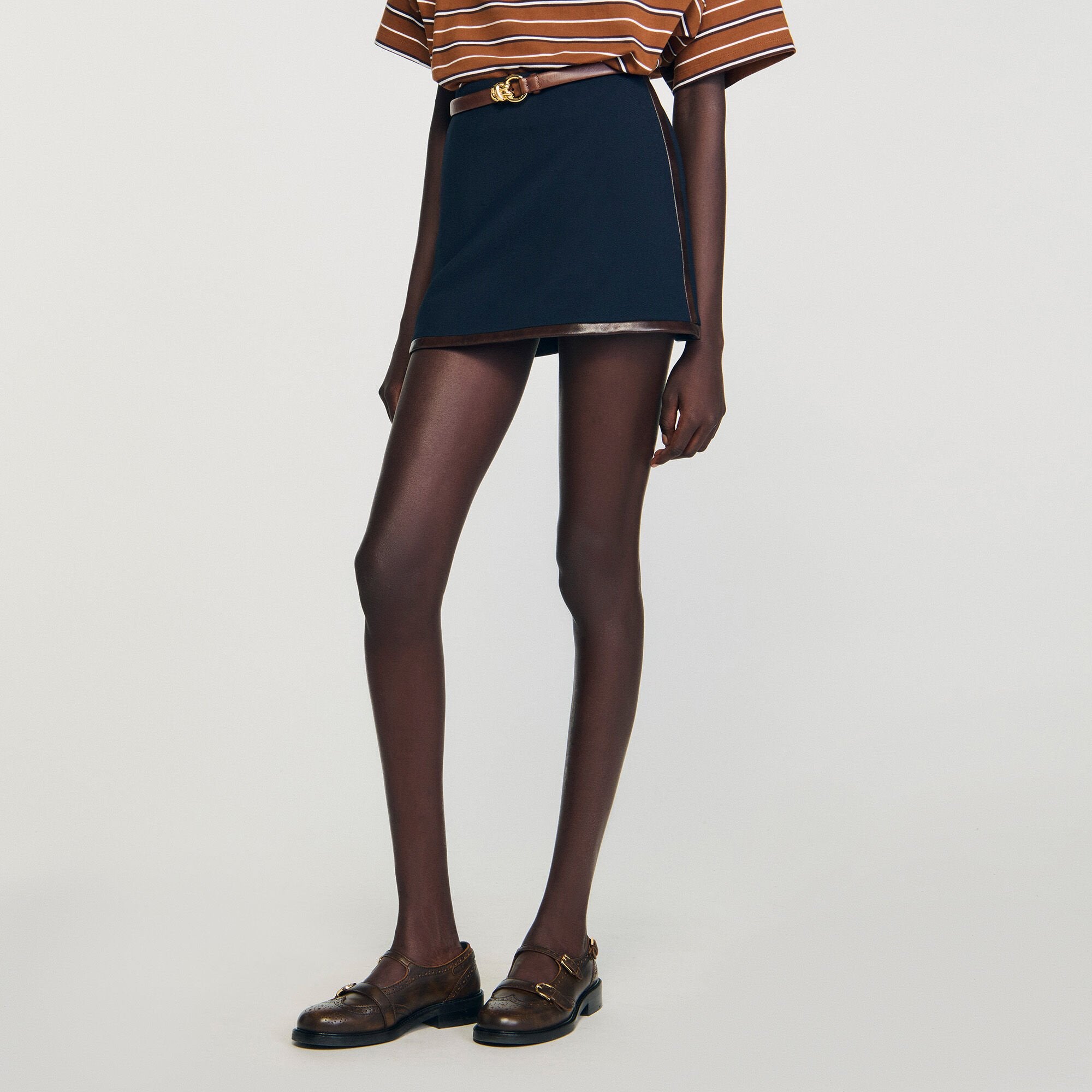 Mini skirt with leather bands Navy Blue Sandro Women