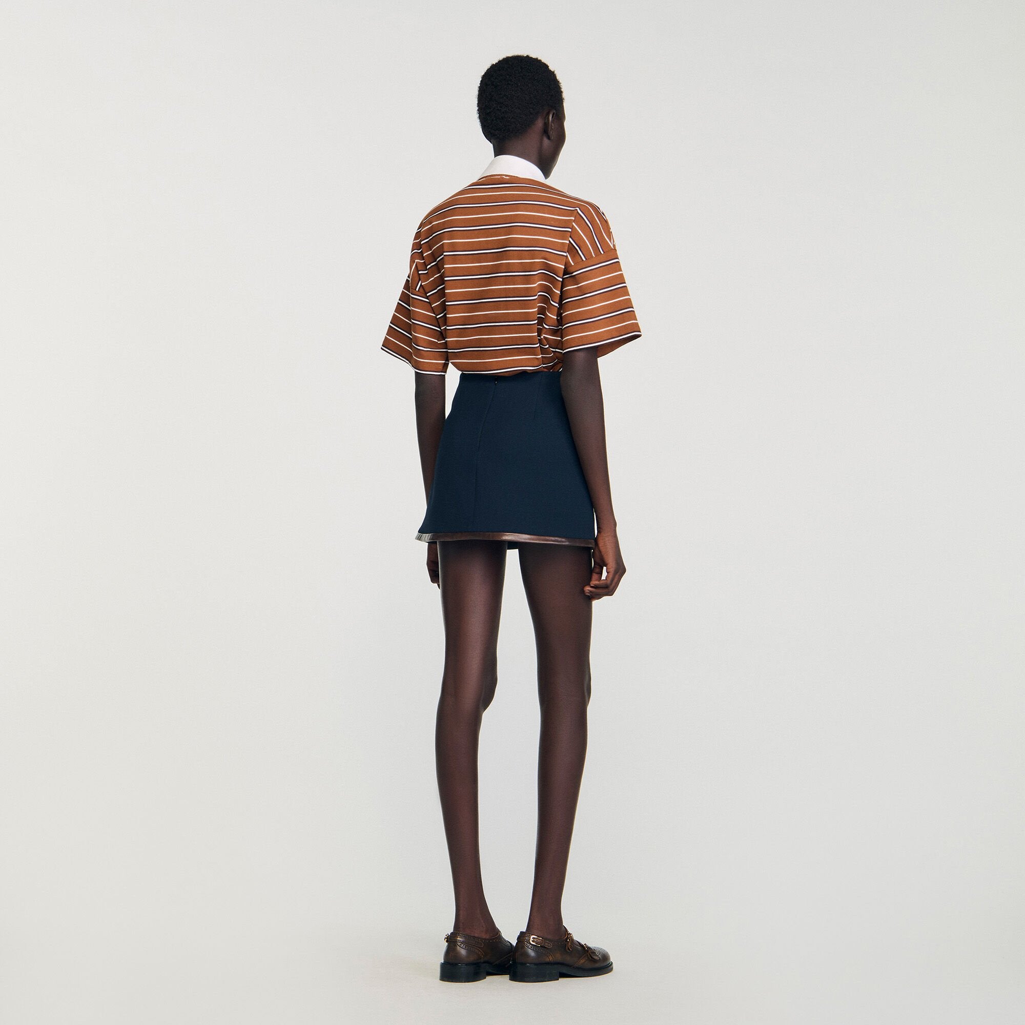 Mini skirt with leather bands Navy Blue Sandro Women