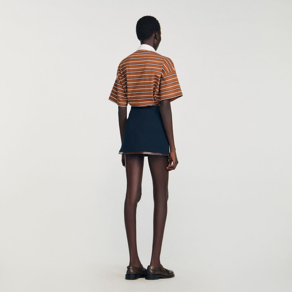 Mini skirt with leather bands Navy Blue Sandro Women