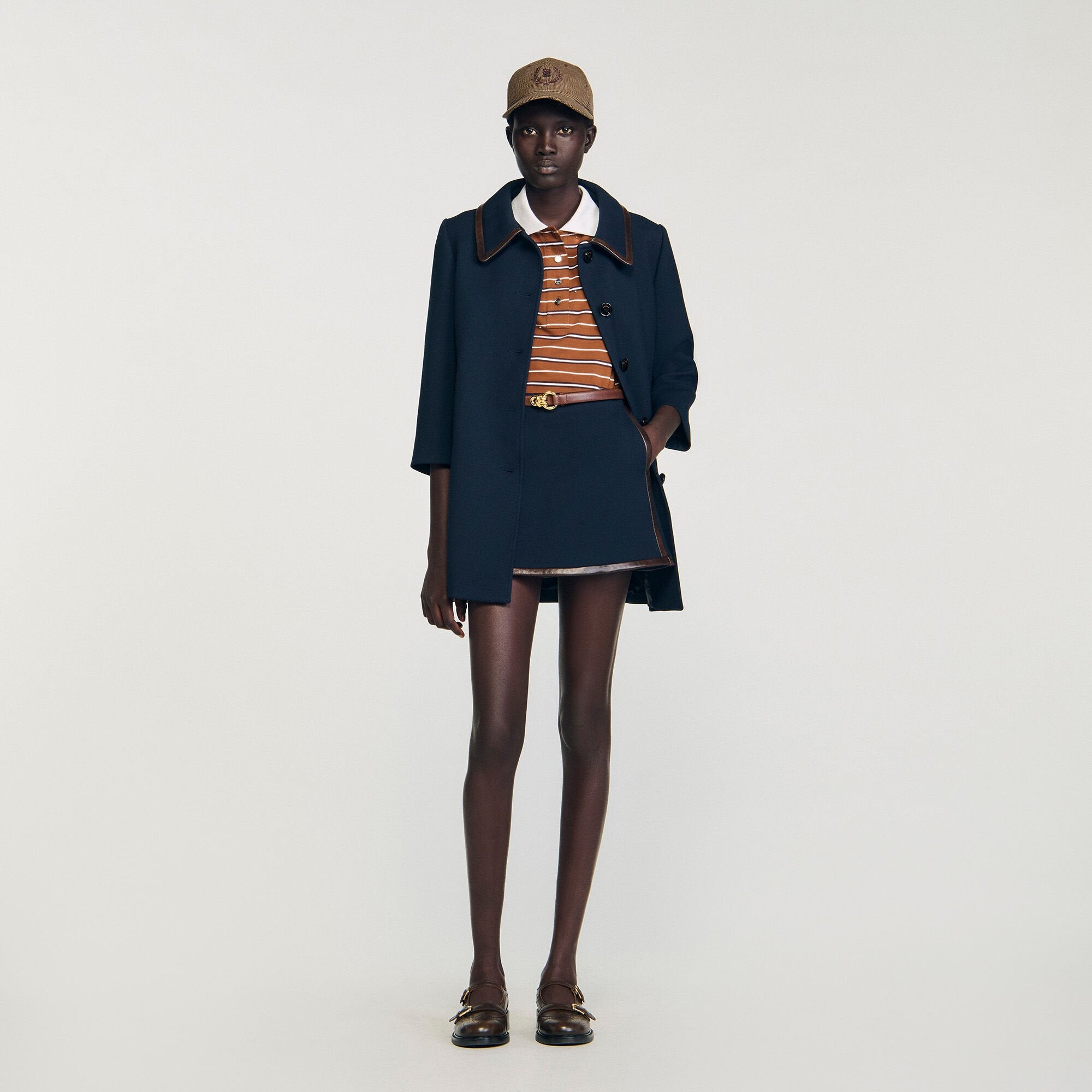 Mini skirt with leather bands Navy Blue Sandro Women
