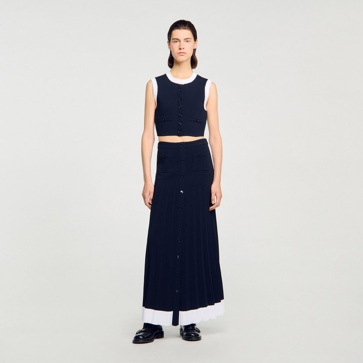 Maxi two-tone knit skirt Navy Blue Sandro Women