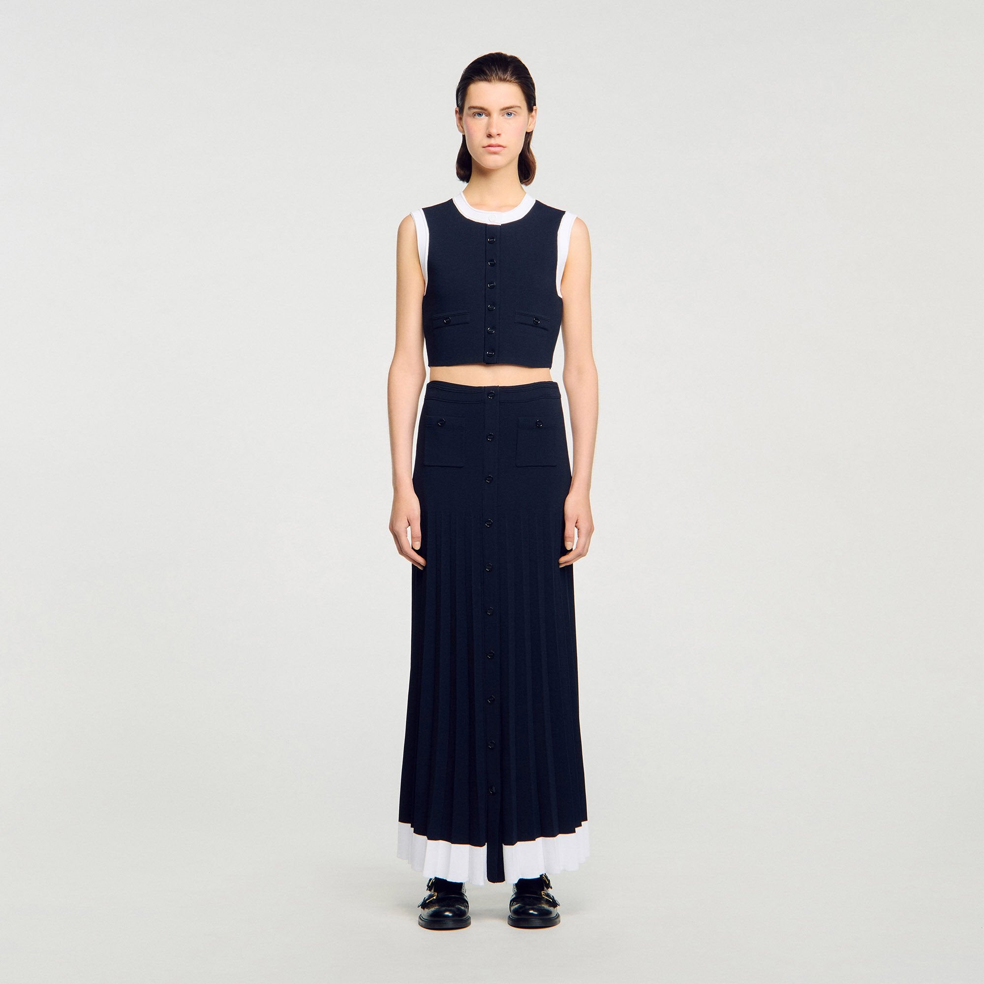 Maxi two-tone knit skirt Navy Blue Sandro Women
