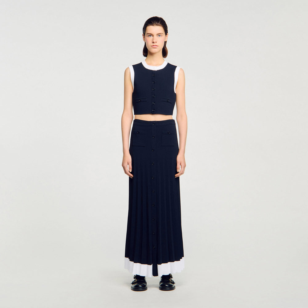 Maxi two-tone knit skirt Navy Blue Sandro Women
