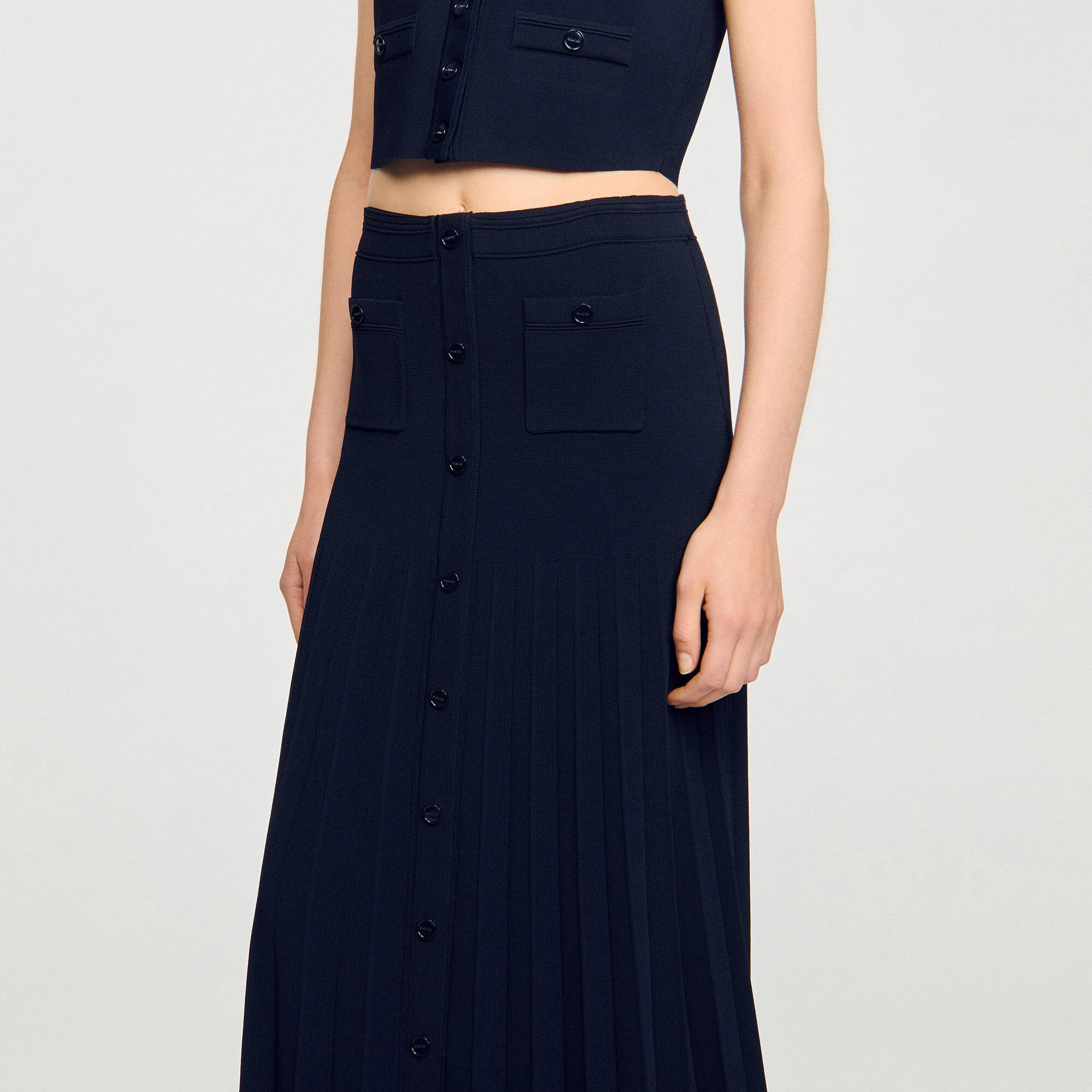 Maxi two-tone knit skirt Navy Blue Sandro Women