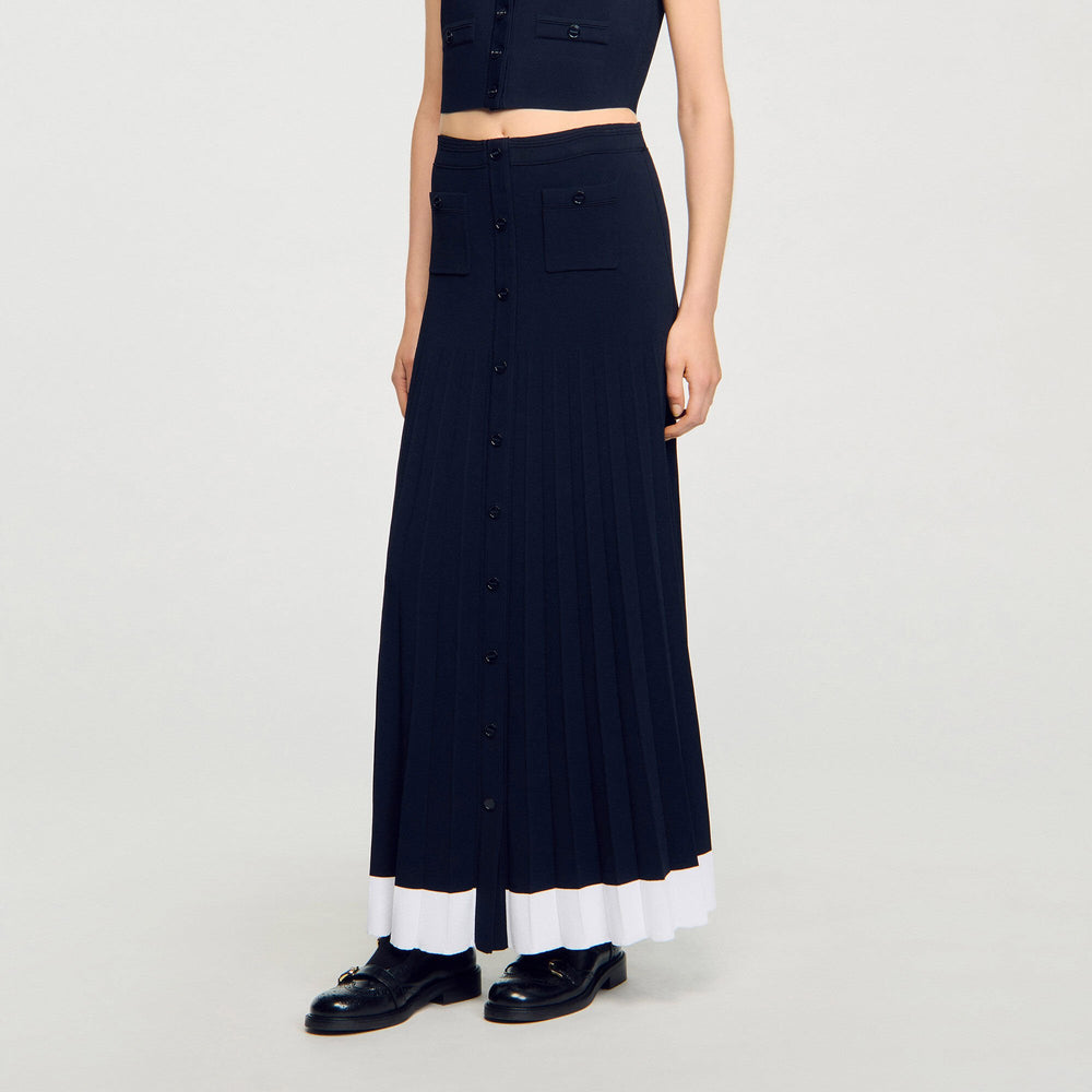 Maxi two-tone knit skirt Navy Blue Sandro Women