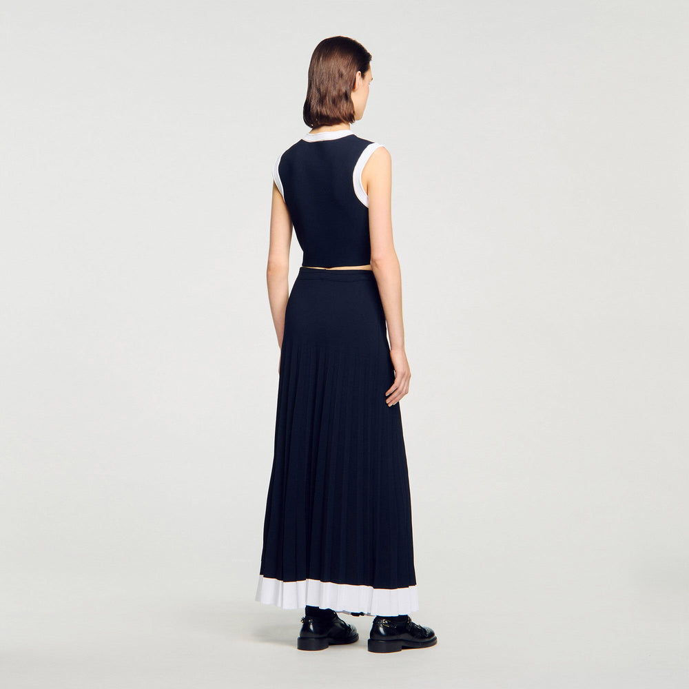 Maxi two-tone knit skirt Navy Blue Sandro Women