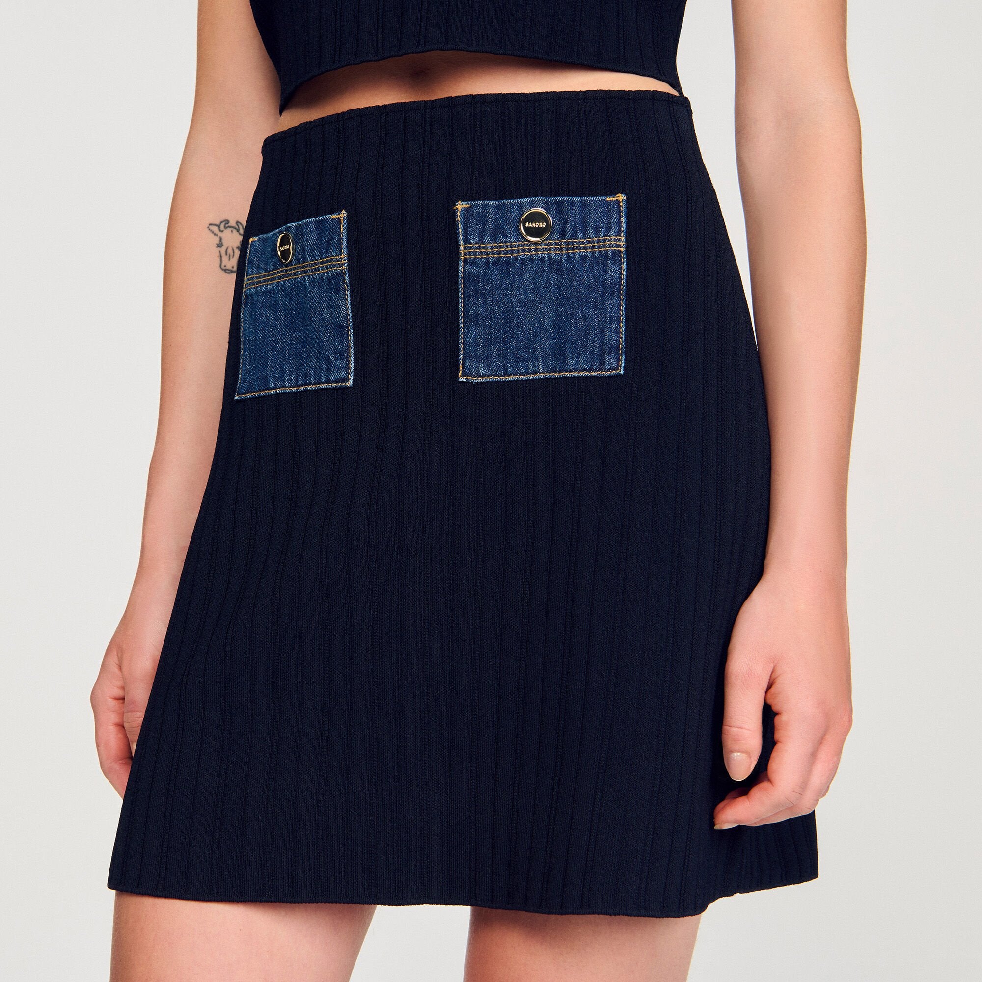 Mini knit and denim skirt Navy Blue Sandro Women
