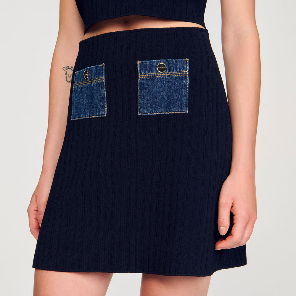 Mini knit and denim skirt Navy Blue Sandro Women