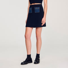 Mini knit and denim skirt Navy Blue Sandro Women