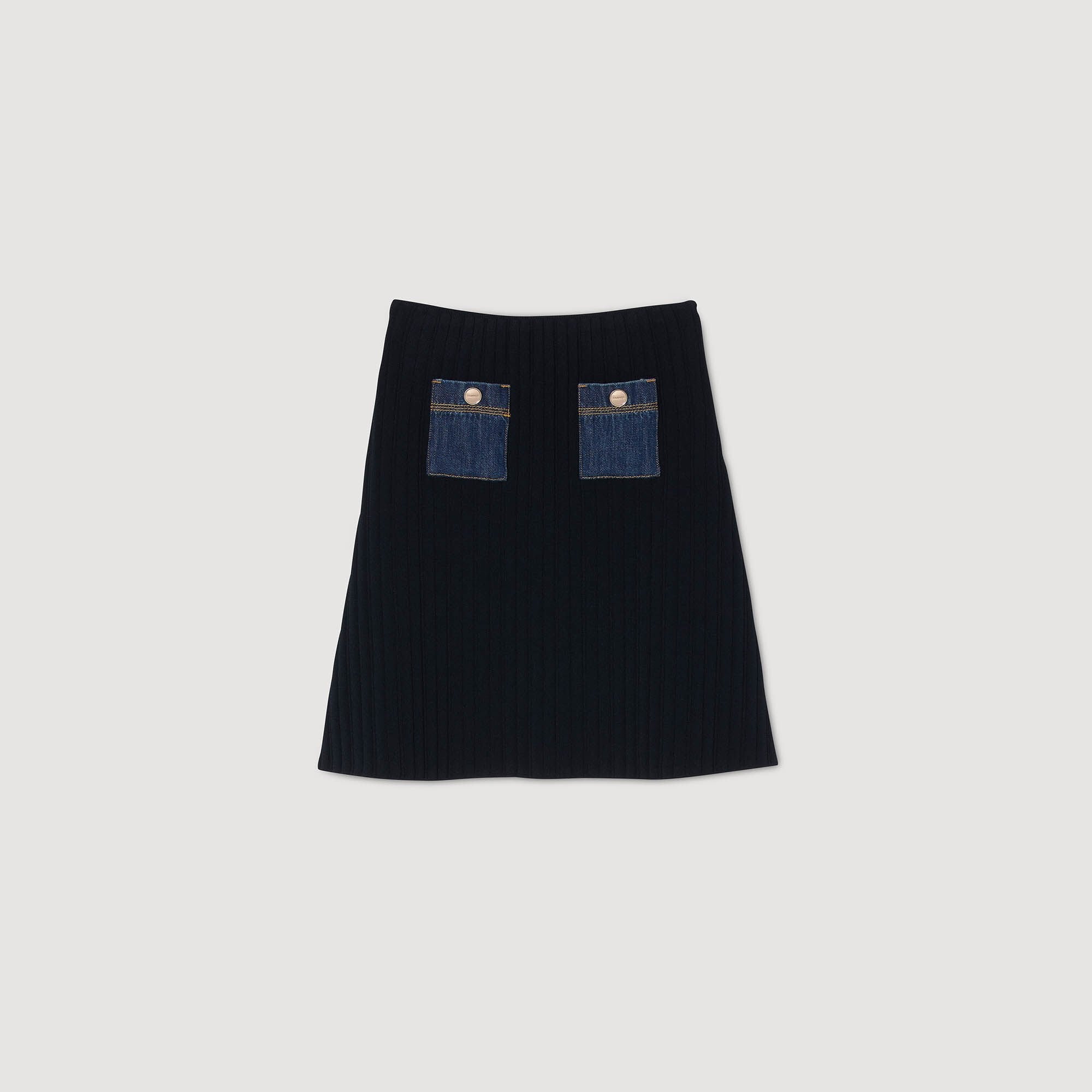Mini knit and denim skirt Navy Blue Sandro Women