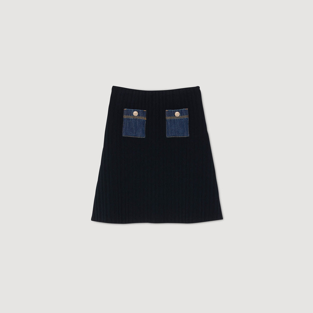 Mini knit and denim skirt Navy Blue Sandro Women