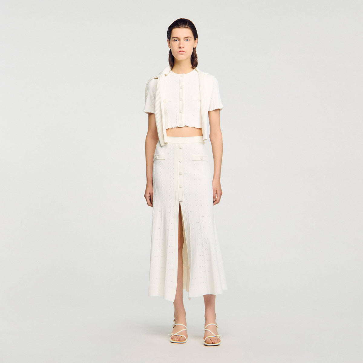 Pointelle knit midi skirt Ecru Sandro Women