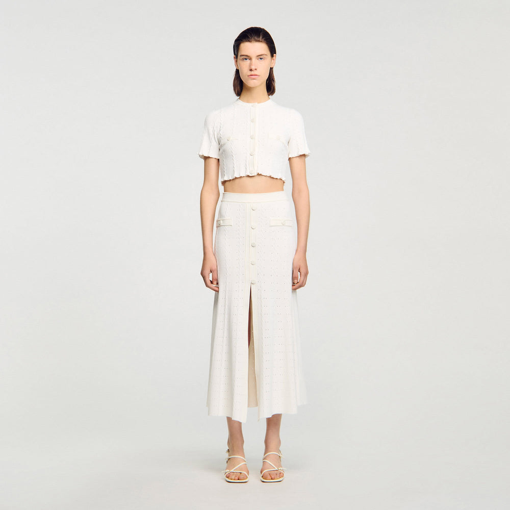 Pointelle knit midi skirt Ecru Sandro Women