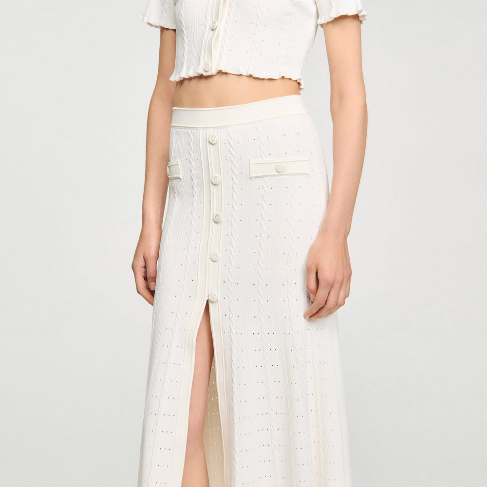 Pointelle knit midi skirt Ecru Sandro Women