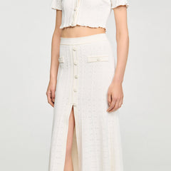 Pointelle knit midi skirt Ecru Sandro Women
