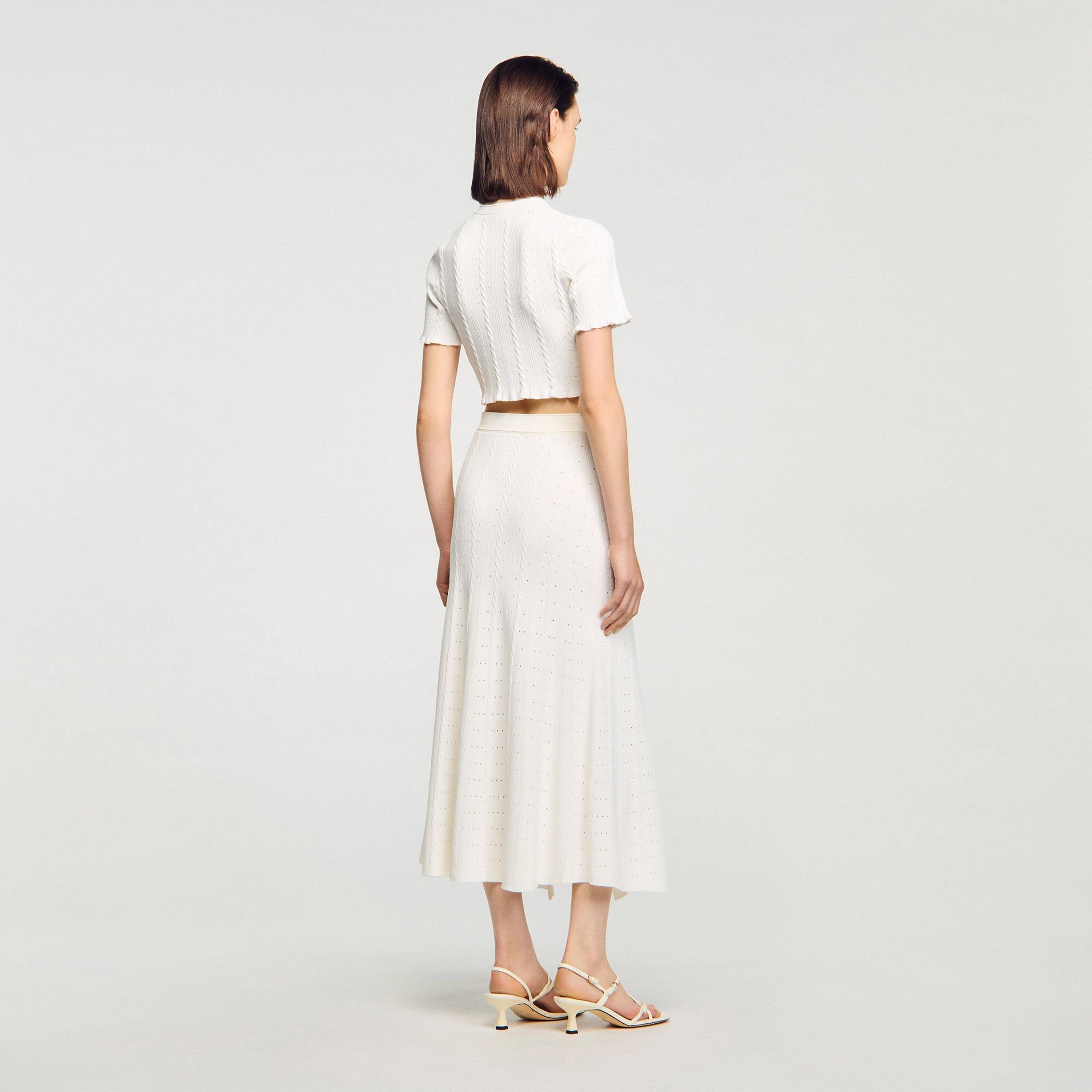Pointelle knit midi skirt Ecru Sandro Women
