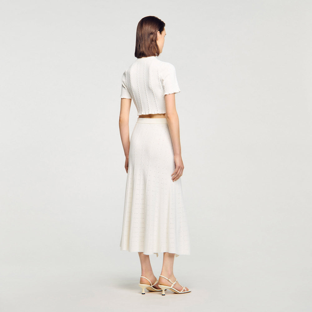 Pointelle knit midi skirt Ecru Sandro Women