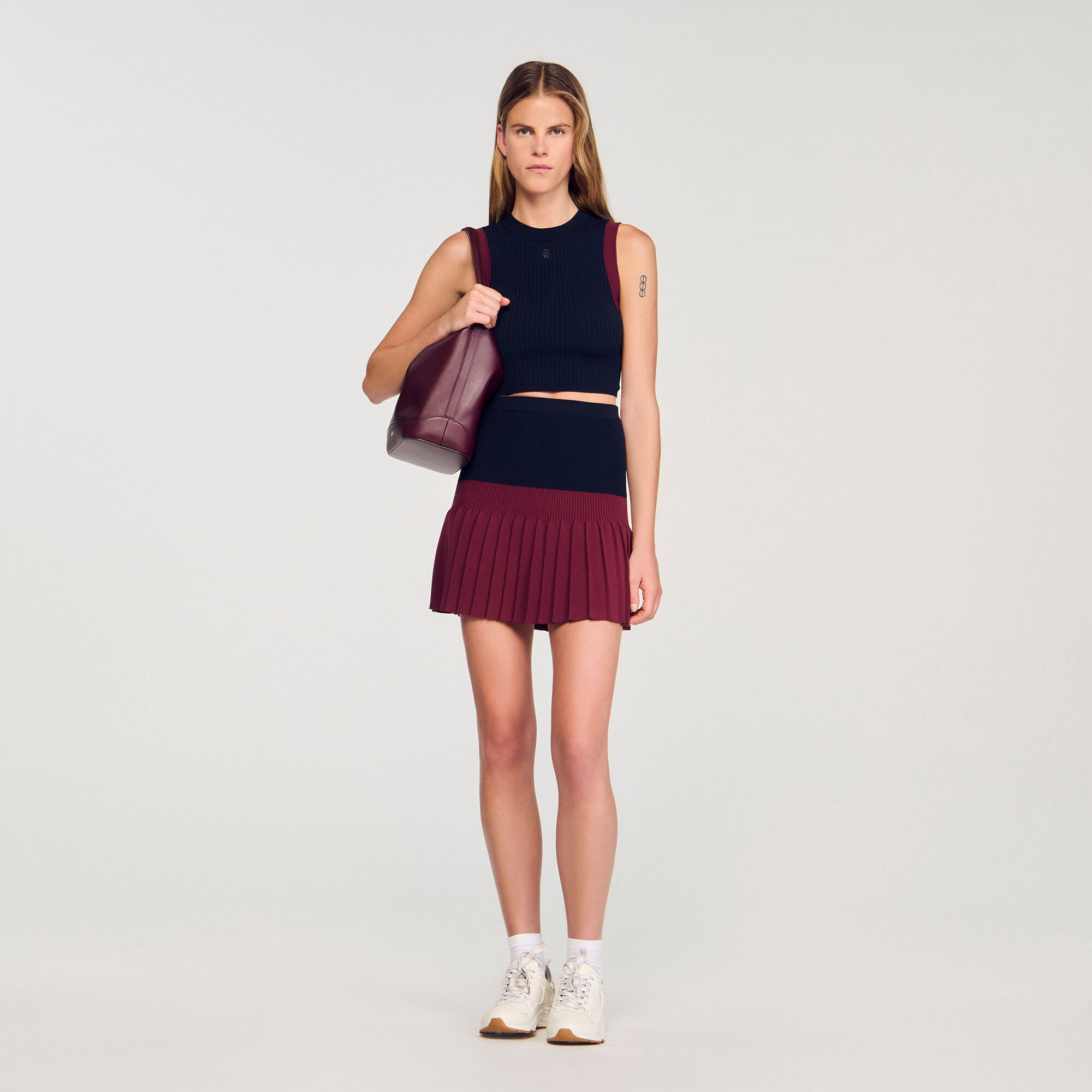 Mini two-tone pleated skirt Navy Blue Sandro Women