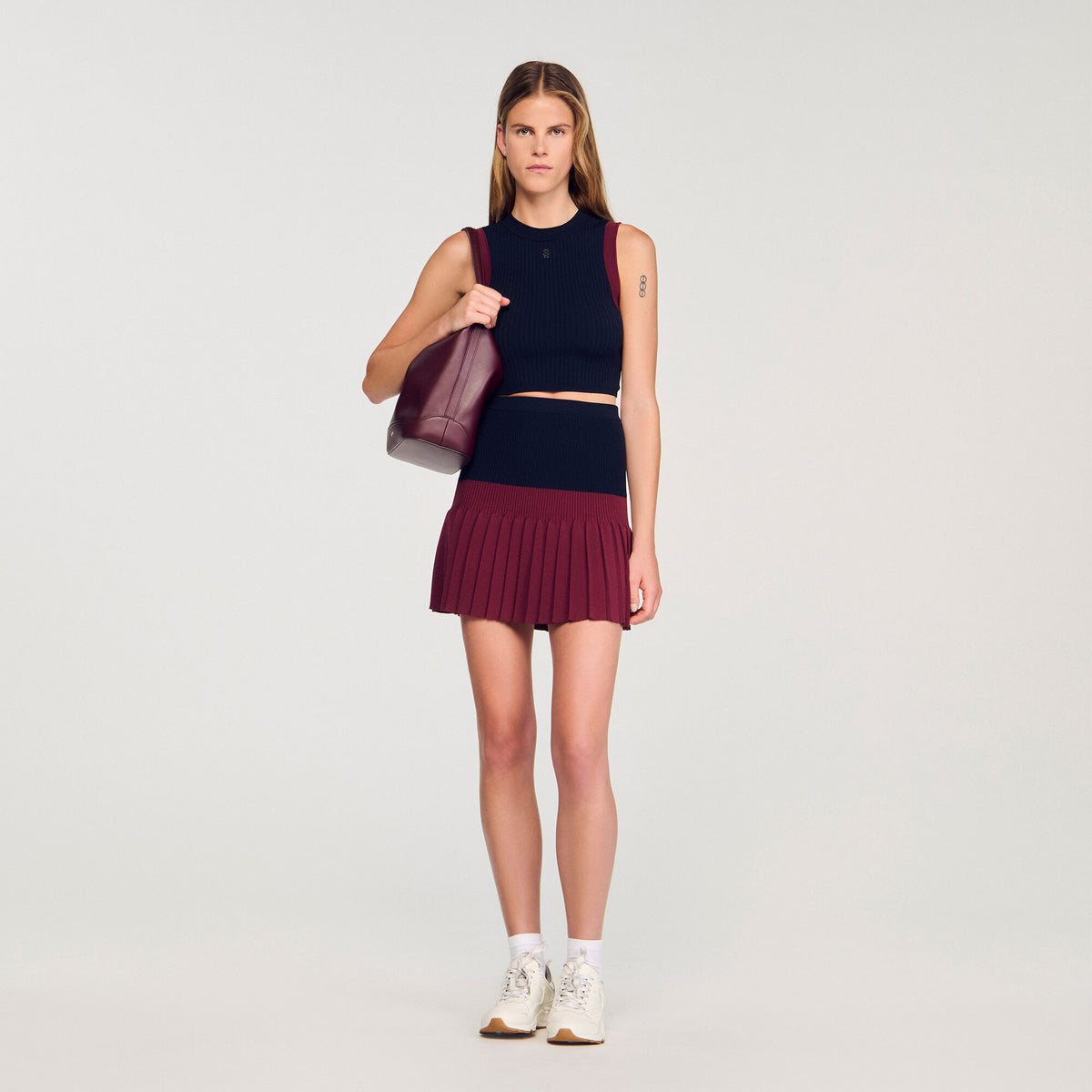 Mini two-tone pleated skirt Navy Blue Sandro Women