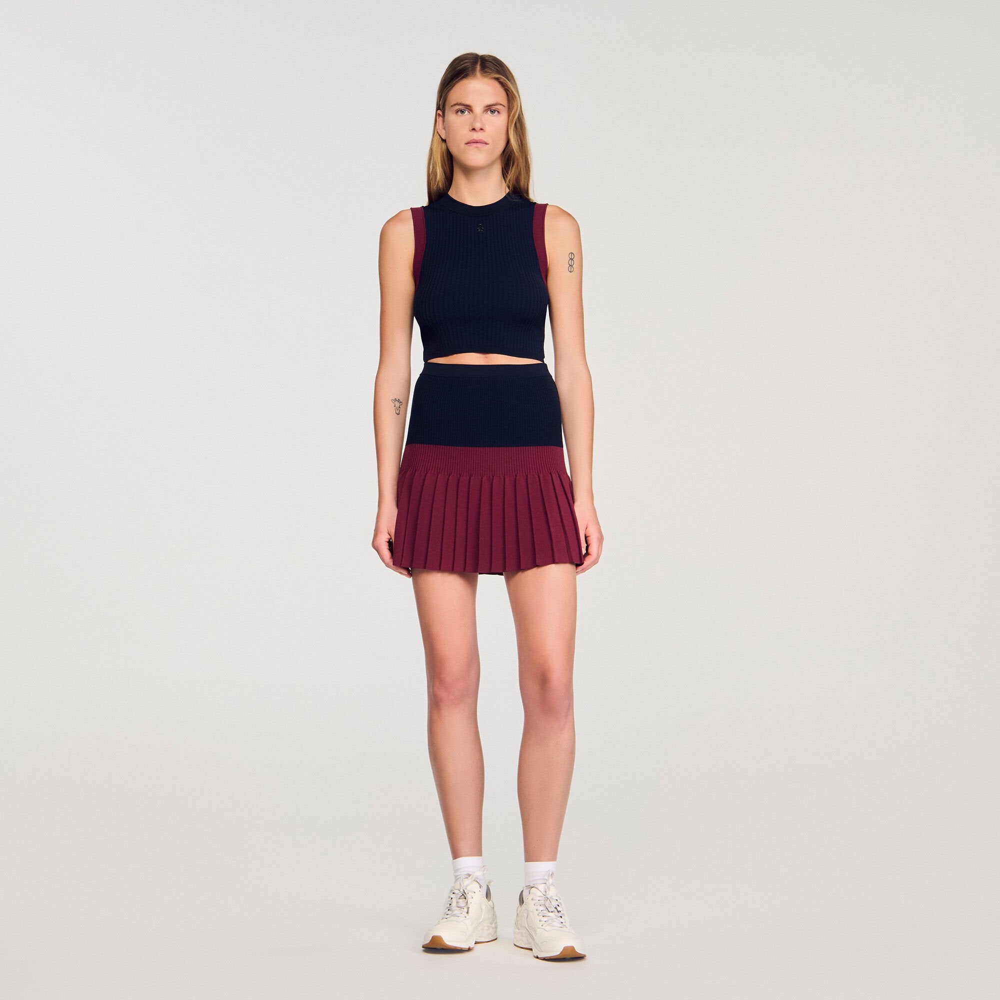 Mini two-tone pleated skirt Navy Blue Sandro Women