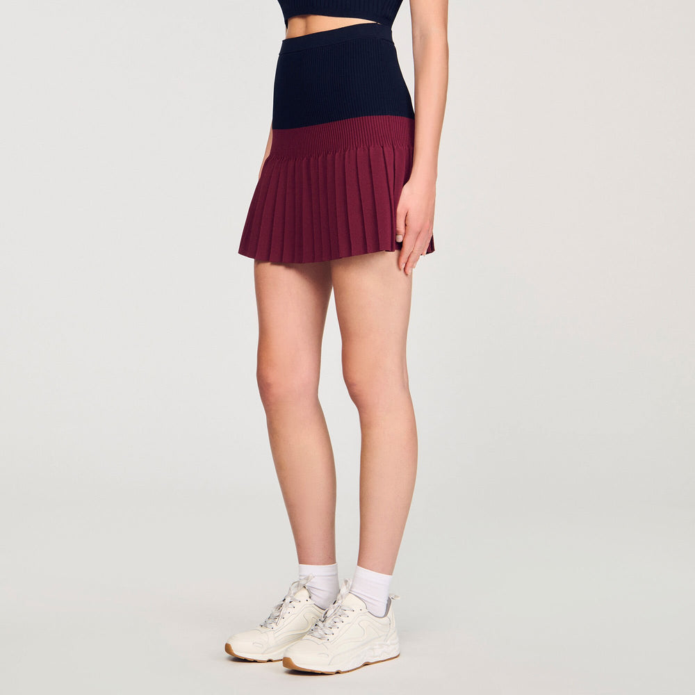 Mini two-tone pleated skirt Navy Blue Sandro Women