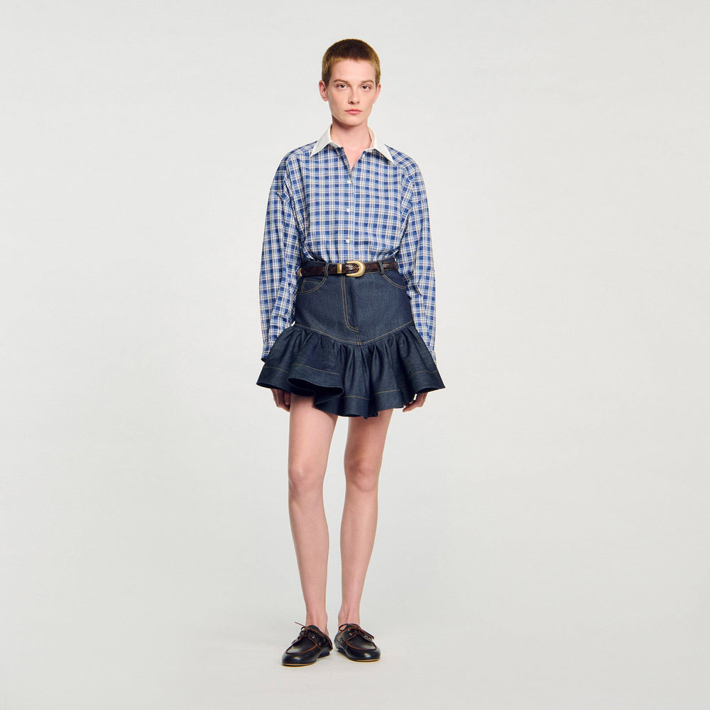 Mini denim ruffled skirt Deep Blue Sandro Women