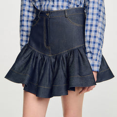 Mini denim ruffled skirt Deep Blue Sandro Women