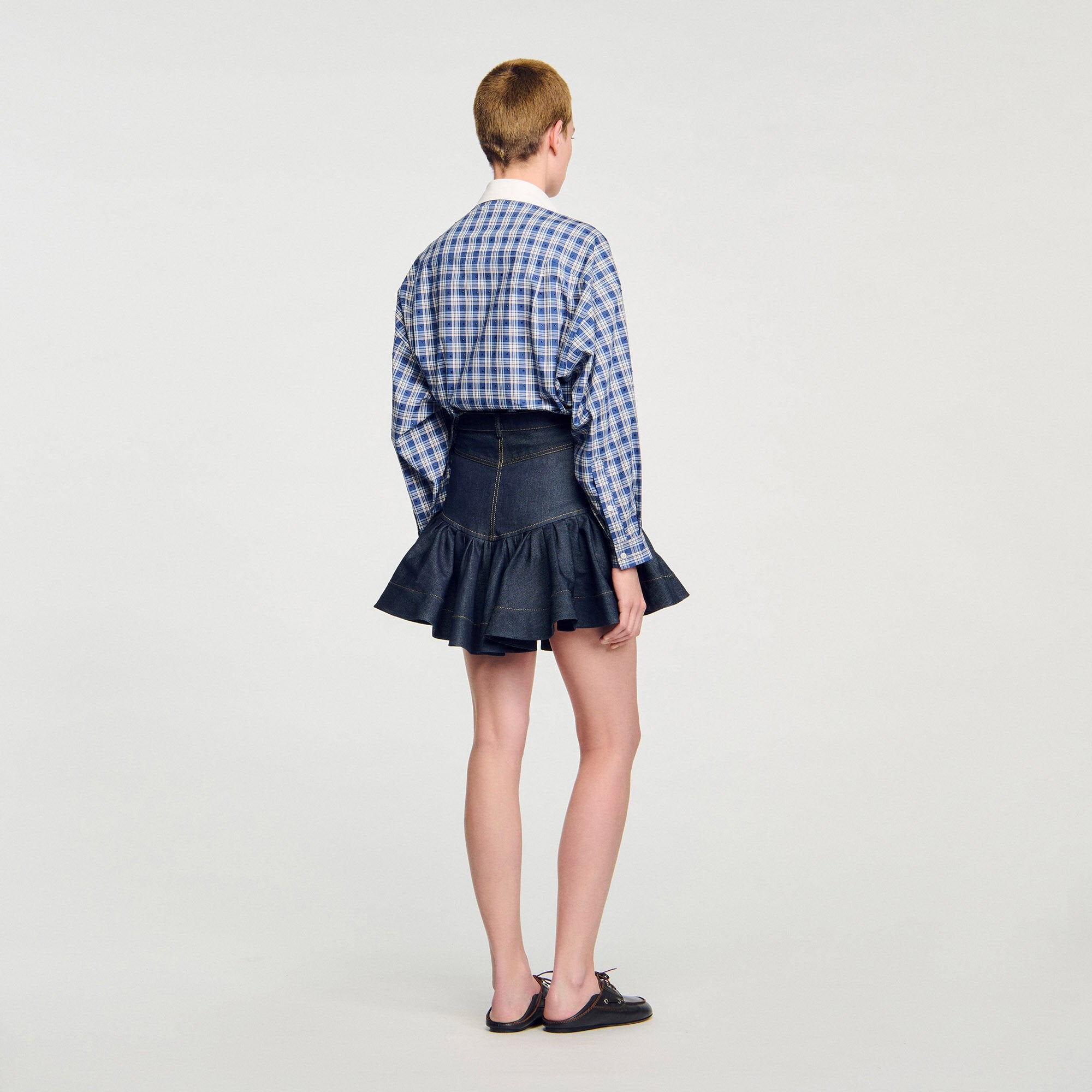 Mini denim ruffled skirt Deep Blue Sandro Women