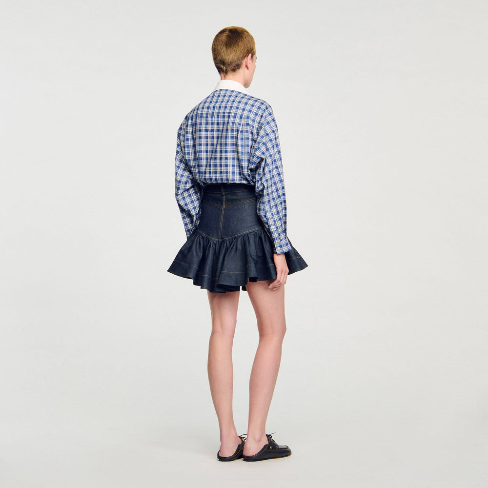Mini denim ruffled skirt Deep Blue Sandro Women