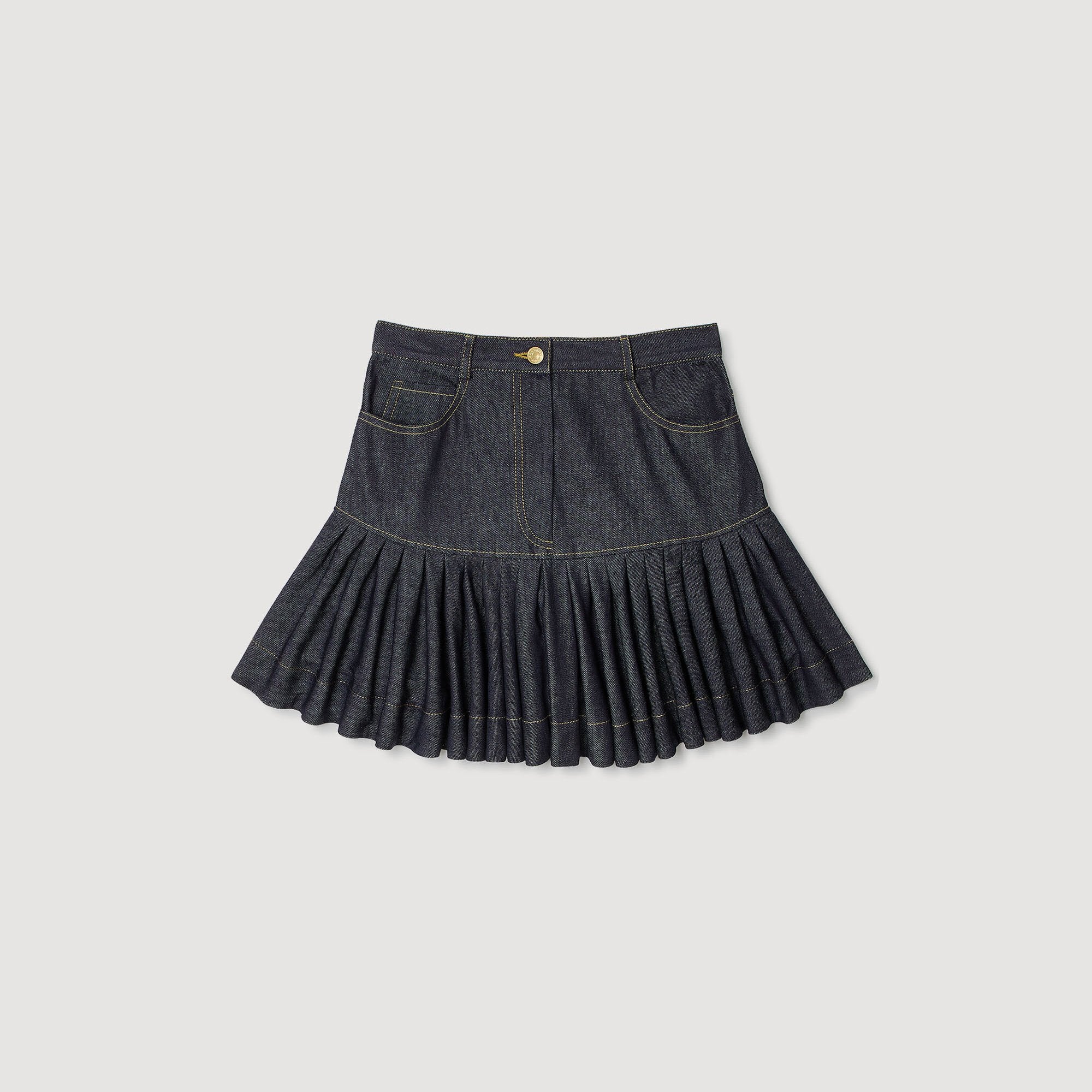 Mini denim ruffled skirt Deep Blue Sandro Women