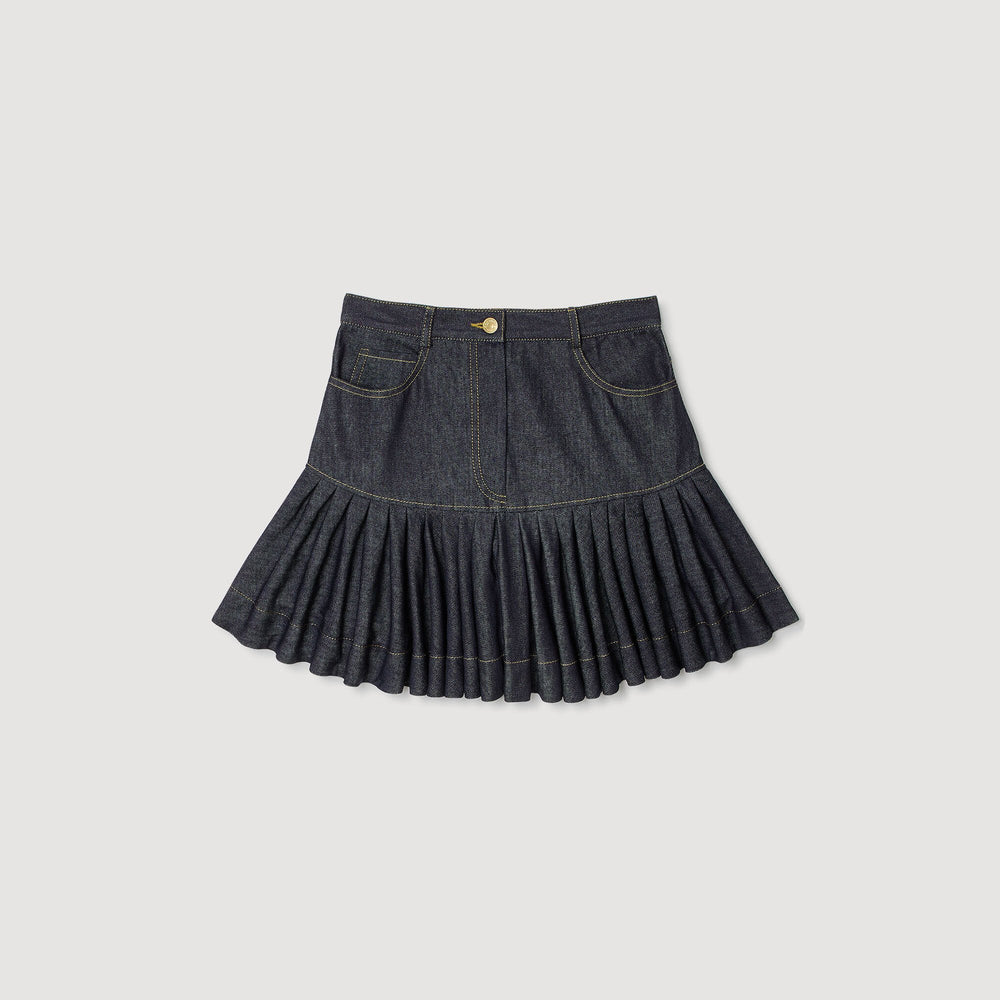 Mini denim ruffled skirt Deep Blue Sandro Women