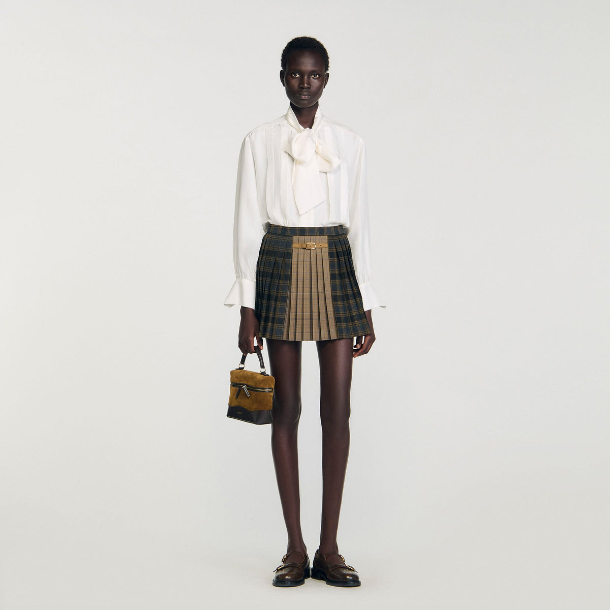 Mini checked pleated skirt Ocher / Blue Sandro Women