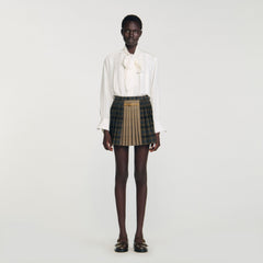 Mini checked pleated skirt Ocher / Blue Sandro Women