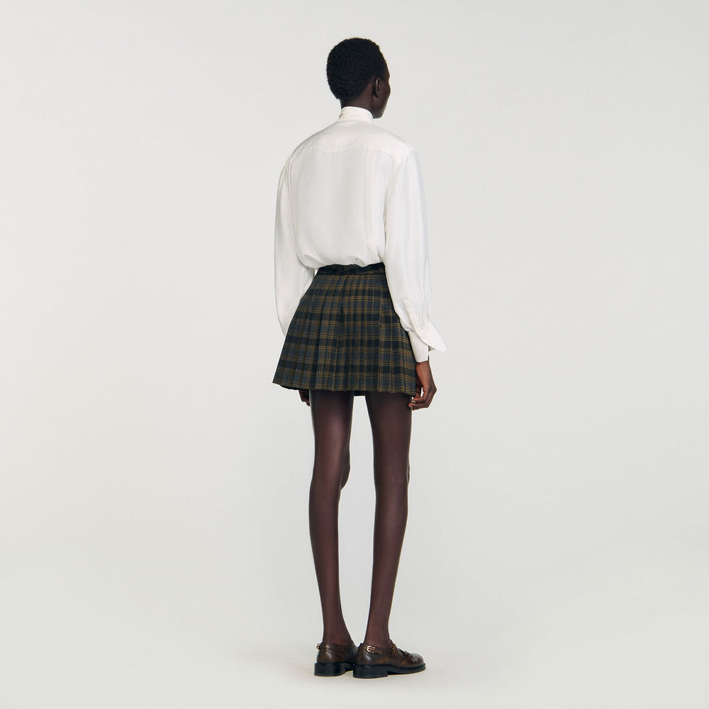 Mini checked pleated skirt Ocher / Blue Sandro Women