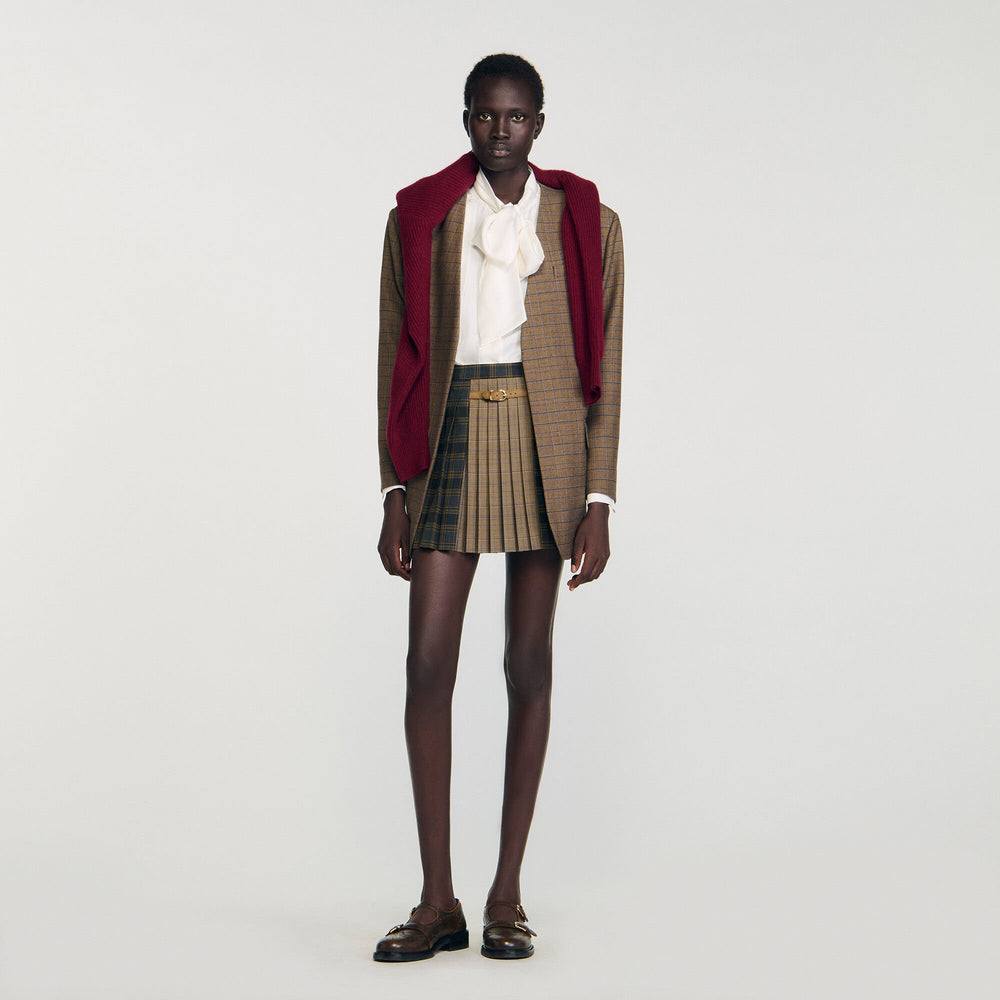 Mini checked pleated skirt Ocher / Blue Sandro Women