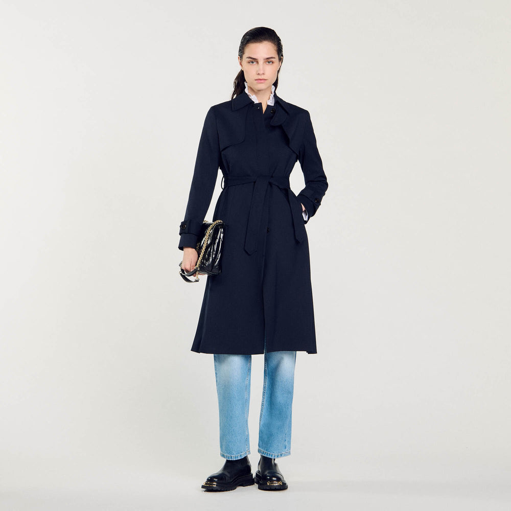 Trench coat with pleated inset Navy Blue Sandro Women