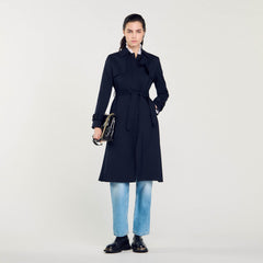 Trench coat with pleated inset Navy Blue Sandro Women