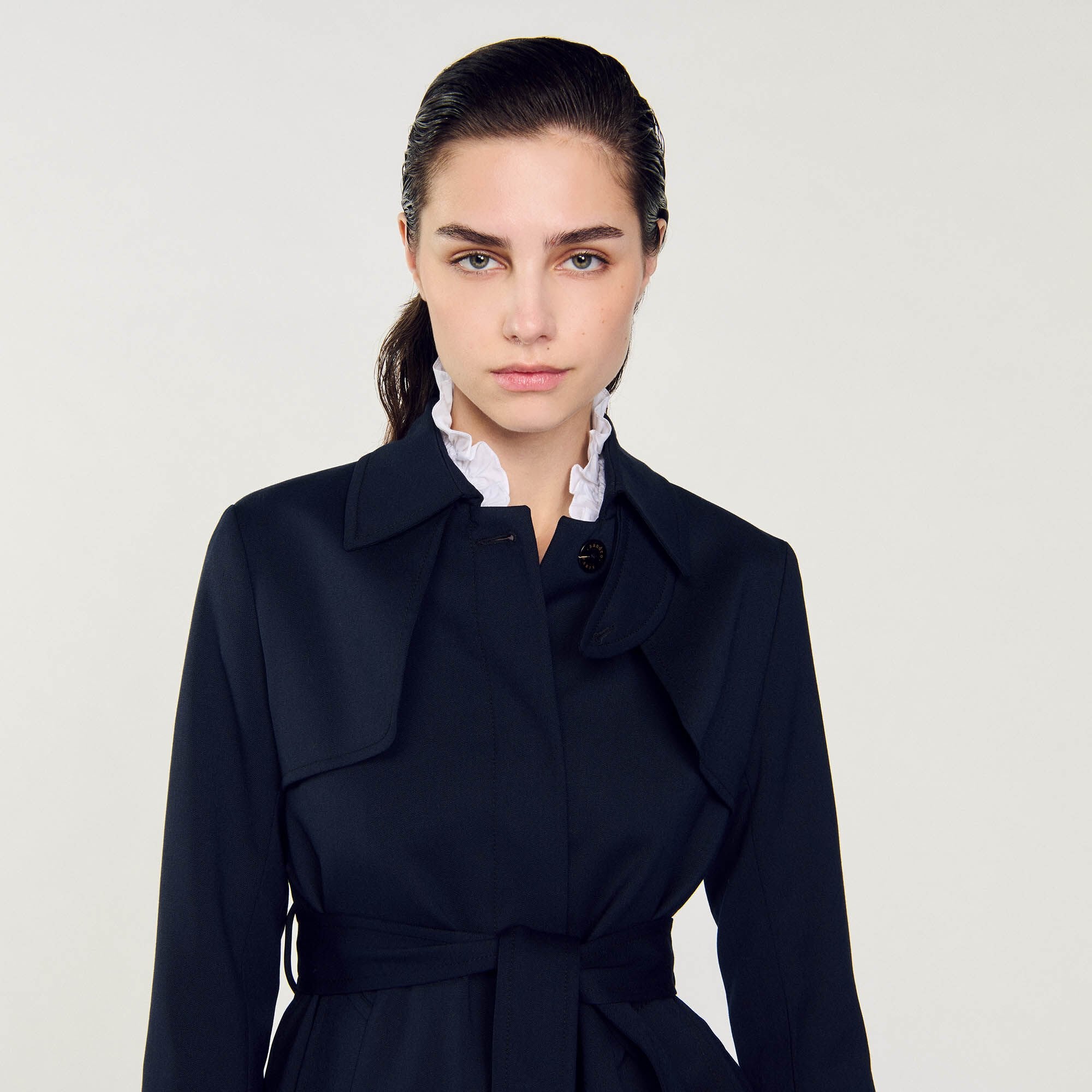Trench coat with pleated inset Navy Blue Sandro Women
