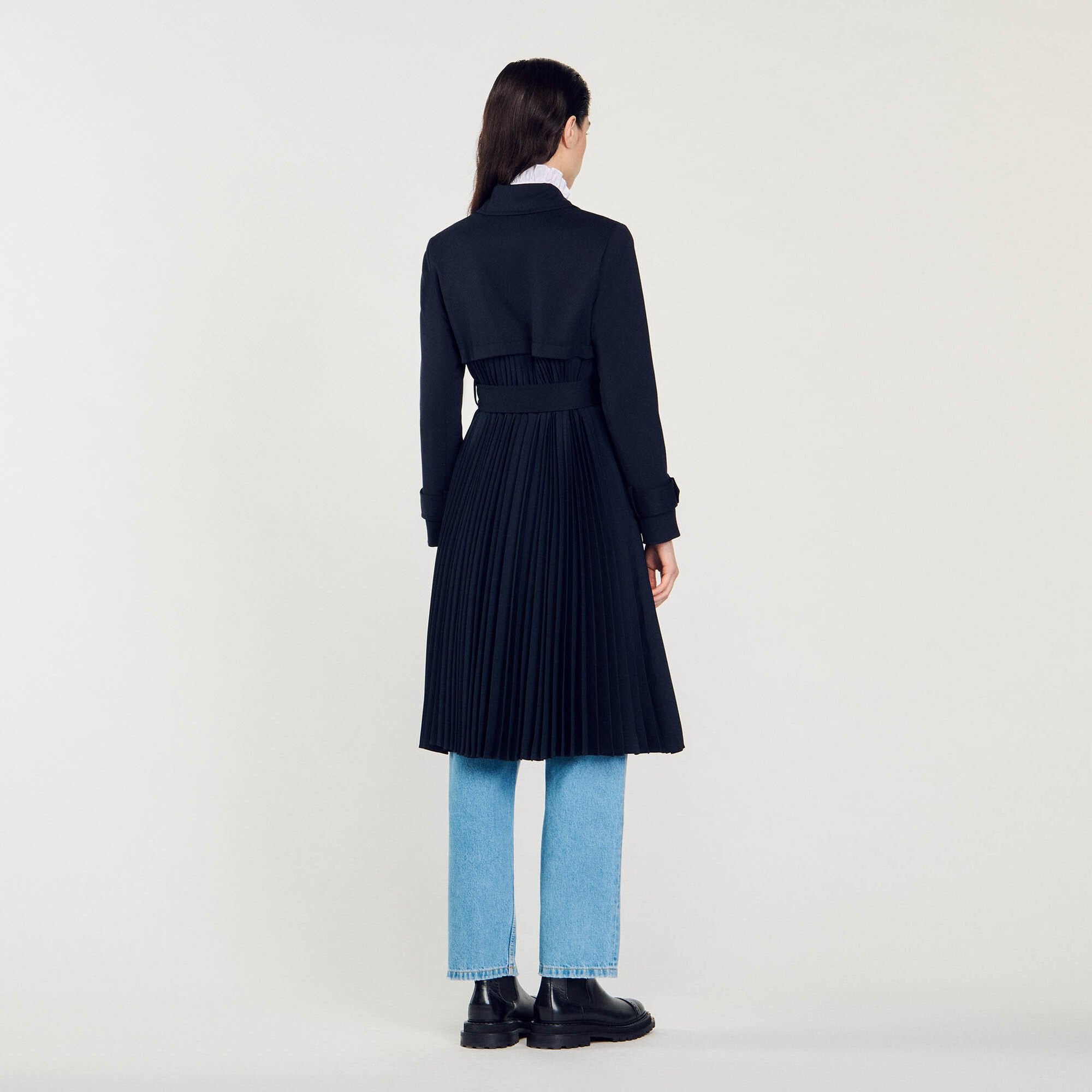 Trench coat with pleated inset Navy Blue Sandro Women