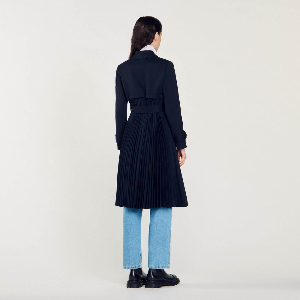Trench coat with pleated inset Navy Blue Sandro Women