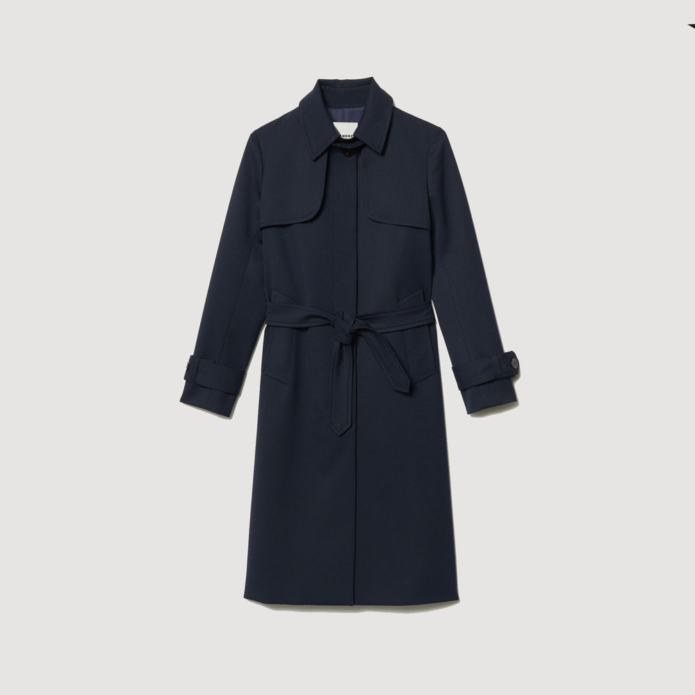Trench coat with pleated inset Navy Blue Sandro Women