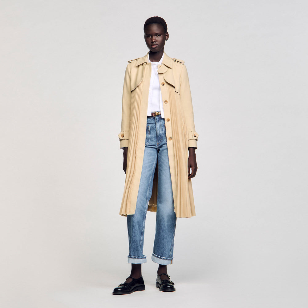 Pleated trench coat with belt Beige Sandro Women