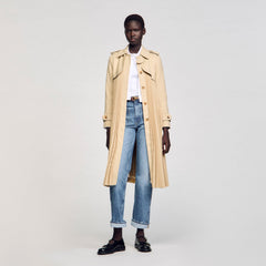 Pleated trench coat with belt Beige Sandro Women