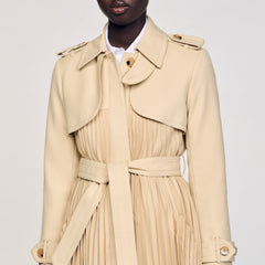 Pleated trench coat with belt Beige Sandro Women