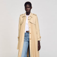 Pleated trench coat with belt Beige Sandro Women